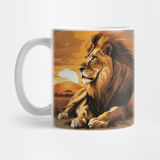 African Lion on the Savannah, Sunny, Water Color Painting Mug